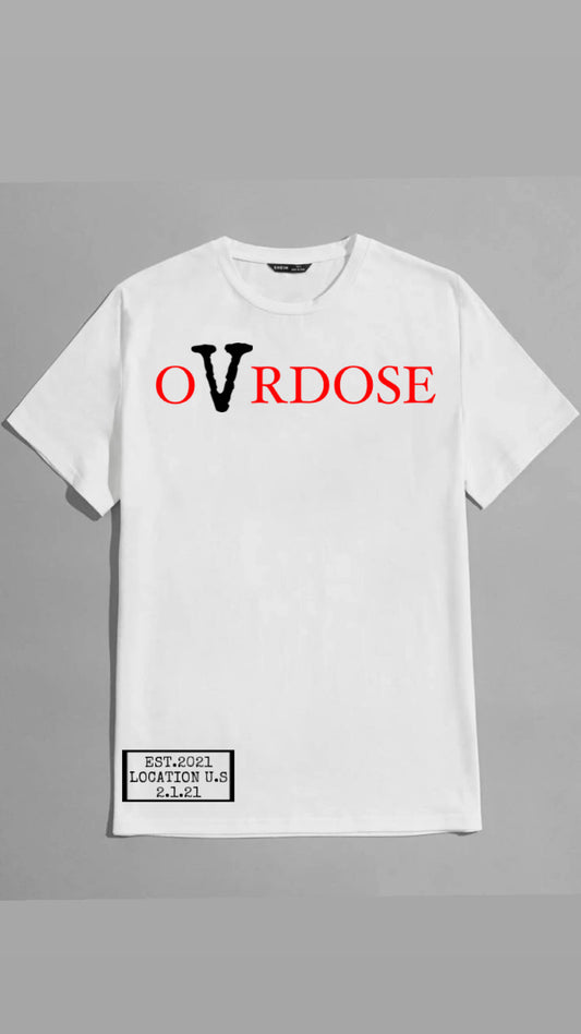 White and Red " Bold V " OVRDose T-Shirt