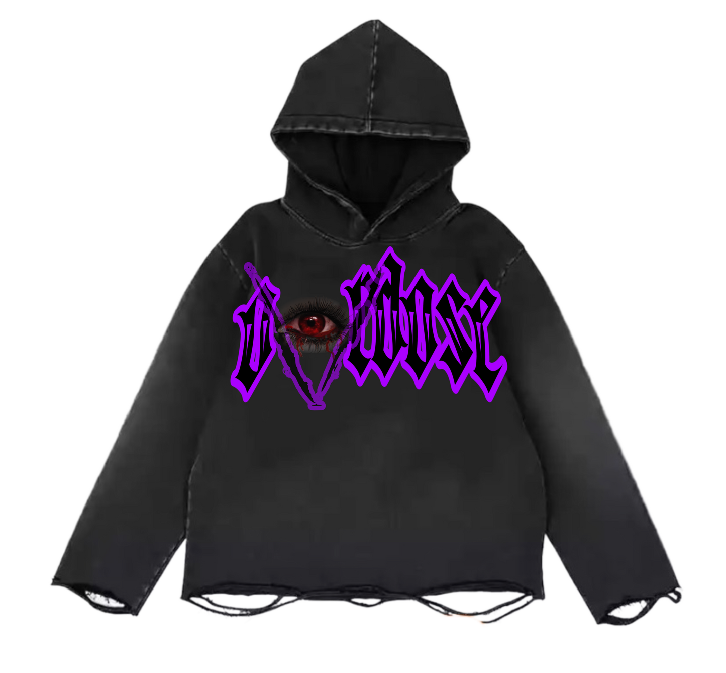 Black & Purple “SEE” Distressed Hoodie