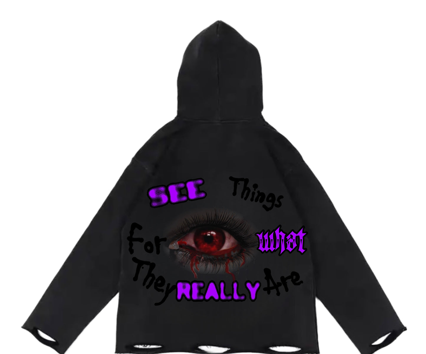 Black & Purple “SEE” Distressed Hoodie