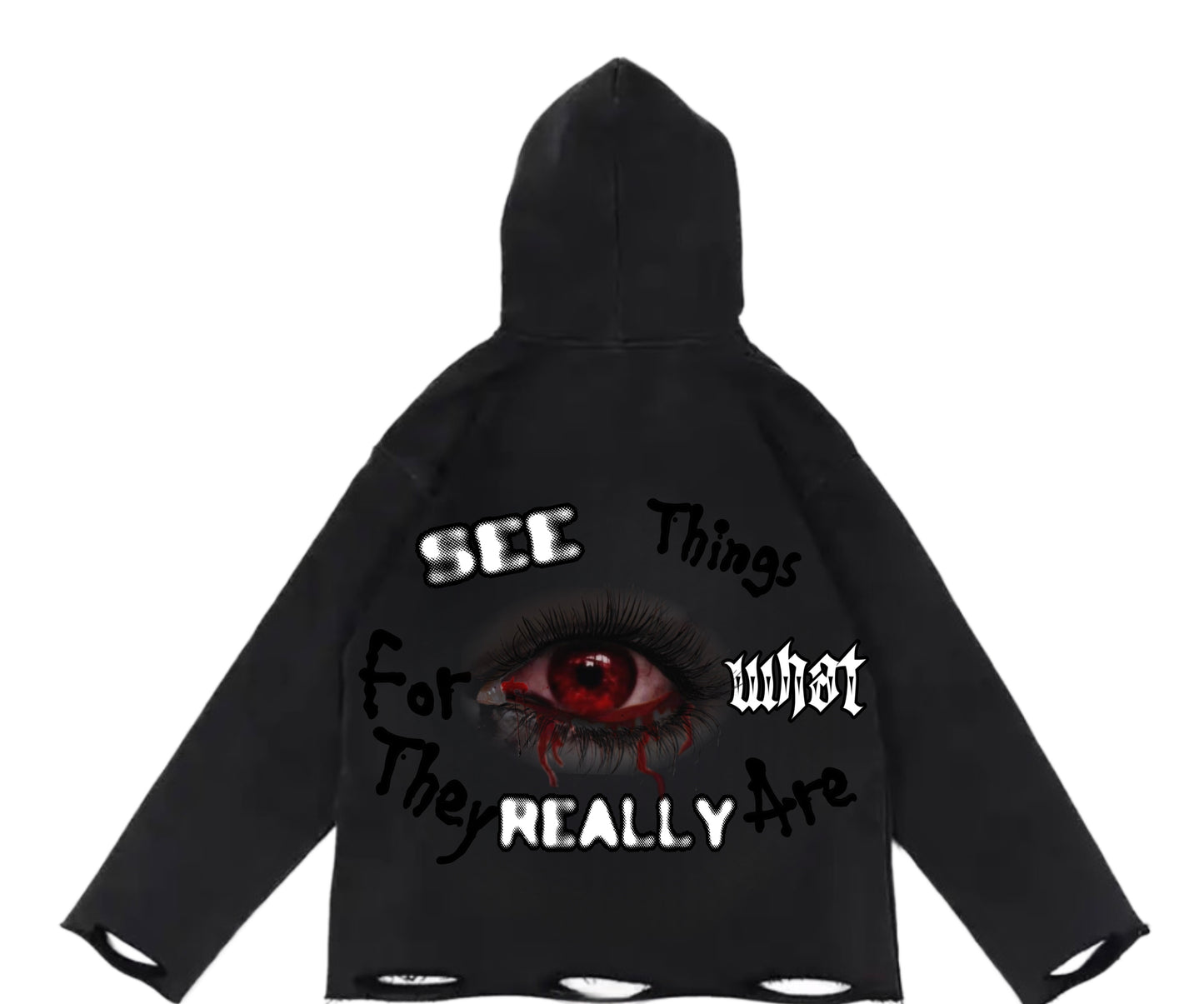 Black & White “SEE” Distressed Hoodies