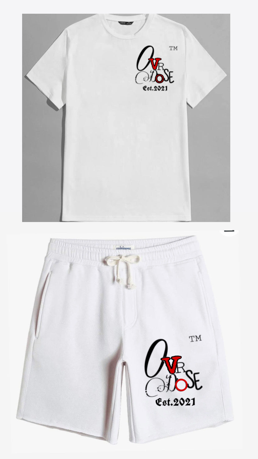 White Red OVRDose corner logo Short Set