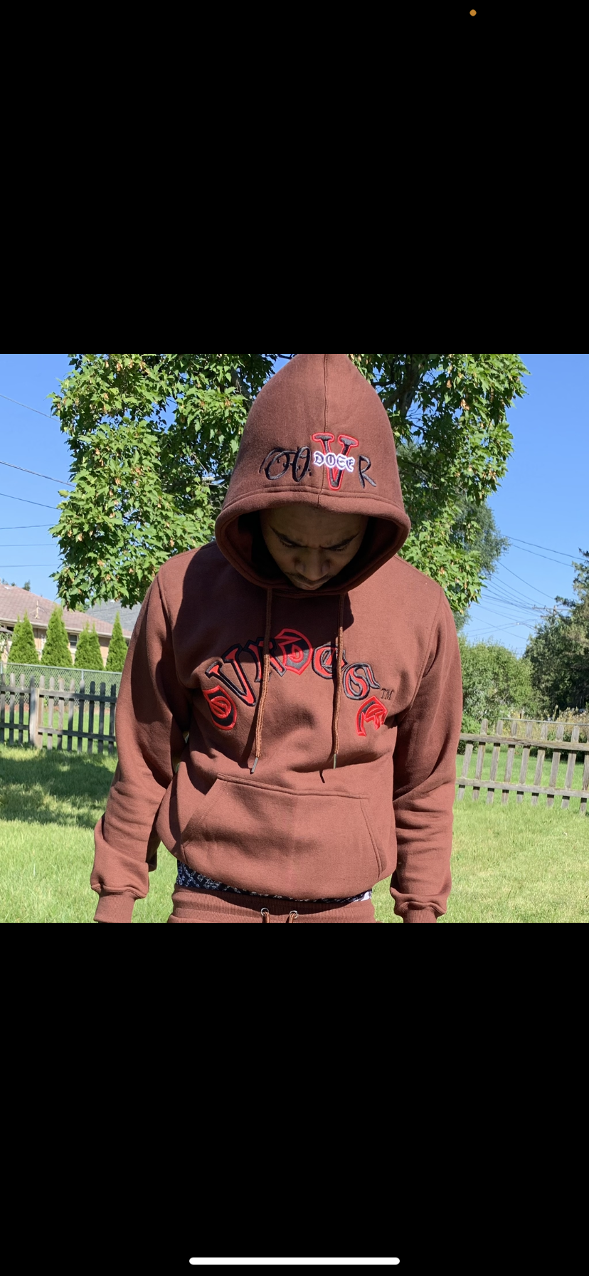 Brown & Red Ribbon Style Logo Hoodie