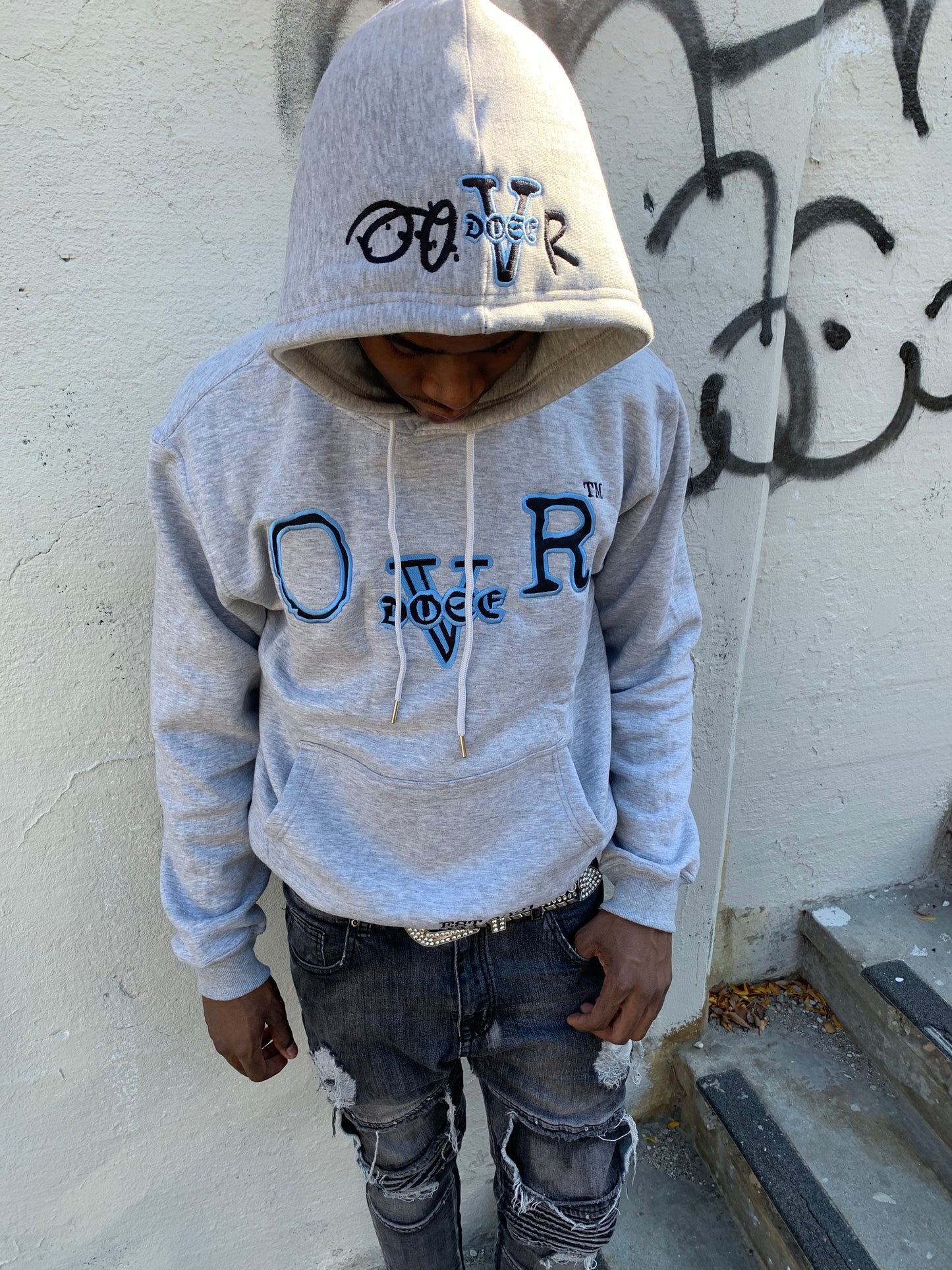 Grey & Light blue  OVR Hoodie