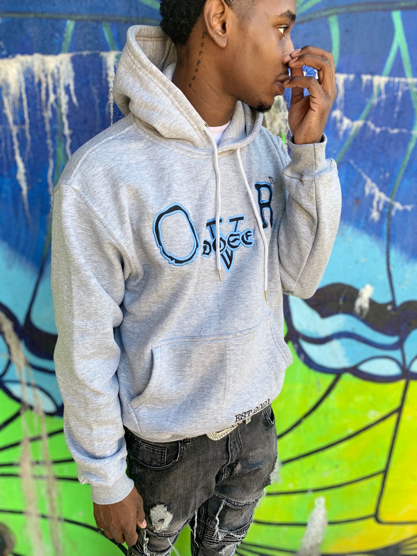 Grey & Light blue  OVR Hoodie