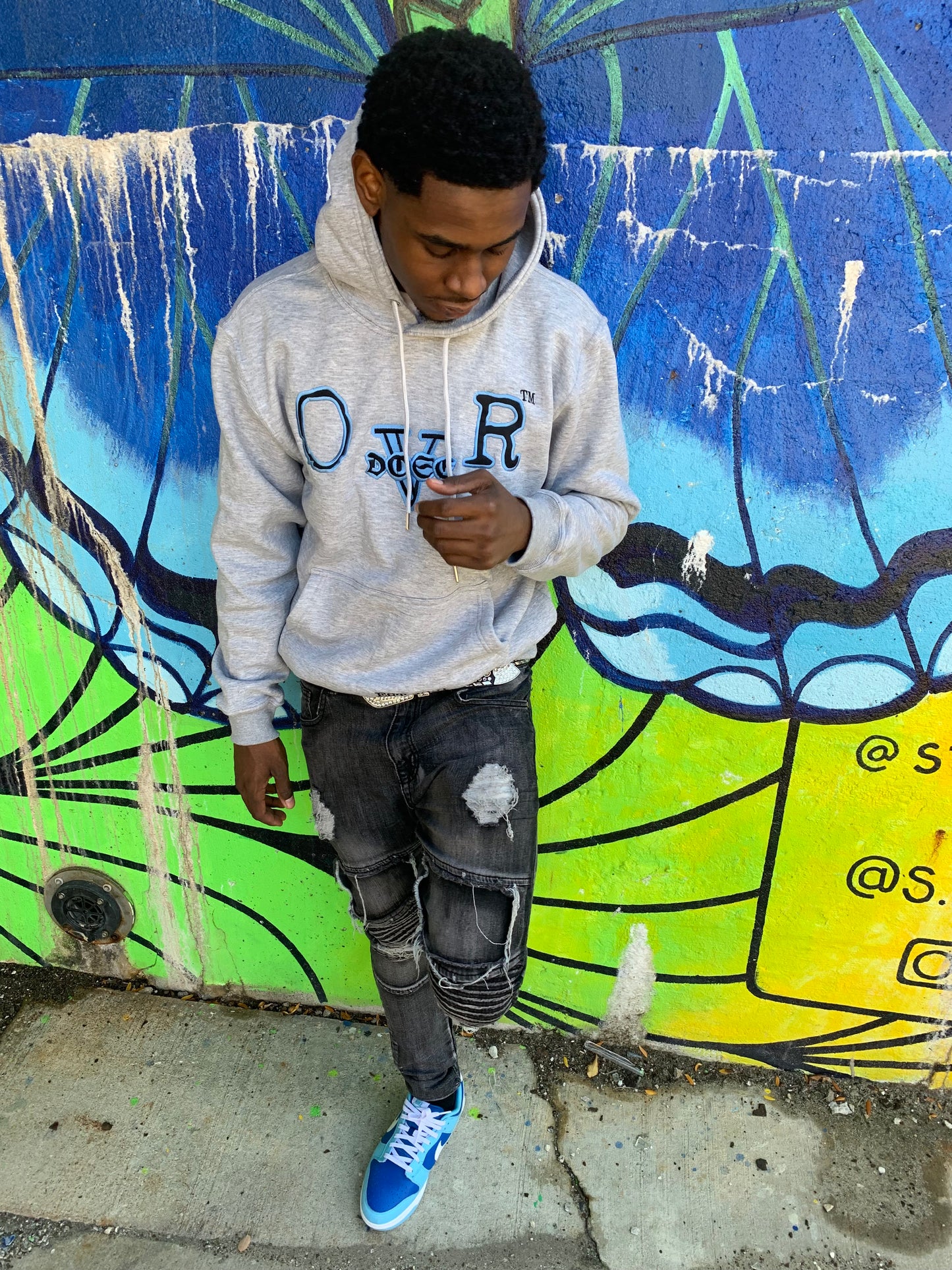 Grey & Light blue  OVR Hoodie